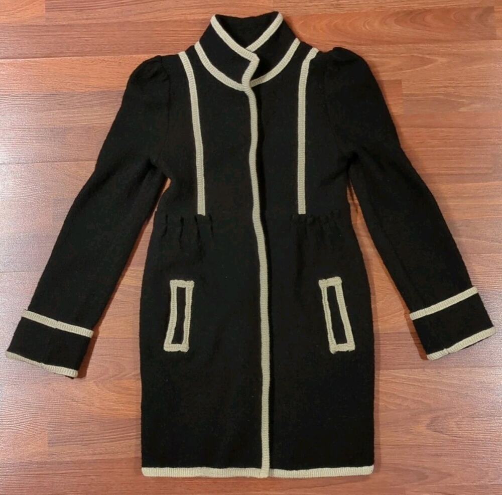Vintage Y2K Boiled Wool Babydoll Coat Womens S Black 100% Wool Empire Waist